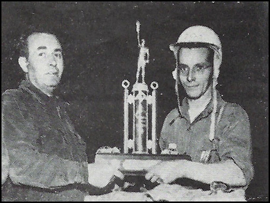 Bill Daniels #203 receives the Trophy for the 1st Kiwanis race back in 1952. Courtesy of Tim Atkinson
