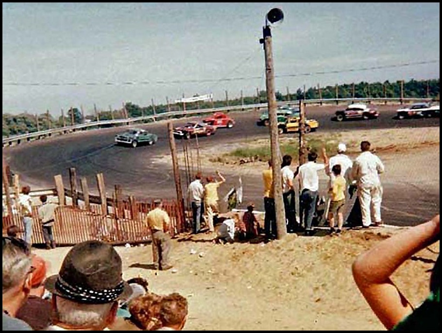 Brighton Speedway 1969. Part of this track remains today as part of the parking lot at Brighton Speedway. Courtesy of South Central Ontario Speedways
