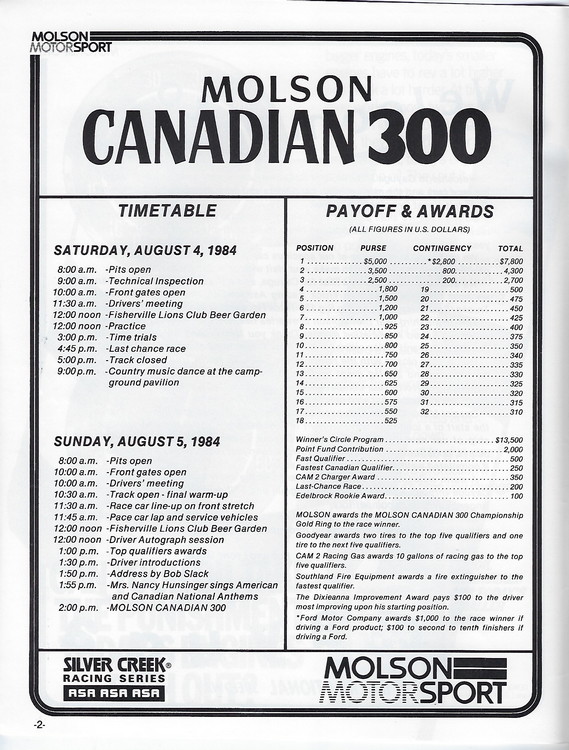 Scan-3 - Cayuga Speedway - Molson 300 Program - 1985