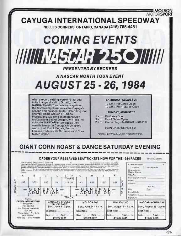 Scan-52 - Cayuga Speedway - Molson 300 Program - 1985