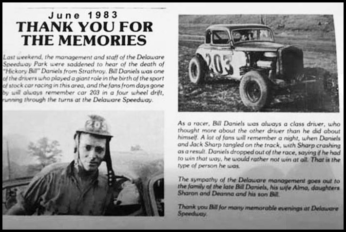 Bill Daniels Sr. Delaware Speedway Memorial. Courtesy of Bill Daniels