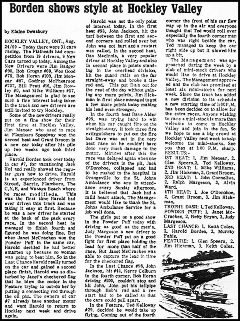 Borden shows style at Hockley, August 24th, 1969. Courtesy of Wheelspin News