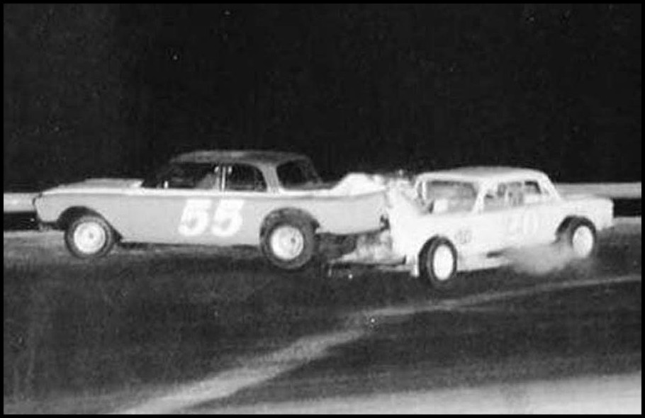 Bruce Heckenhorne #55 and Neil Truesdell #20 at Cayuga Speedway (late 1960s). Courtesy of Jack Gornewicz