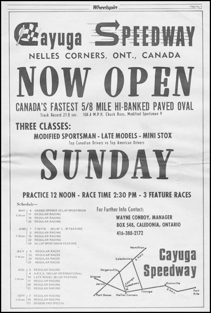 Cayuga Speedway Advertisement 1. Courtesy of Don Salzer