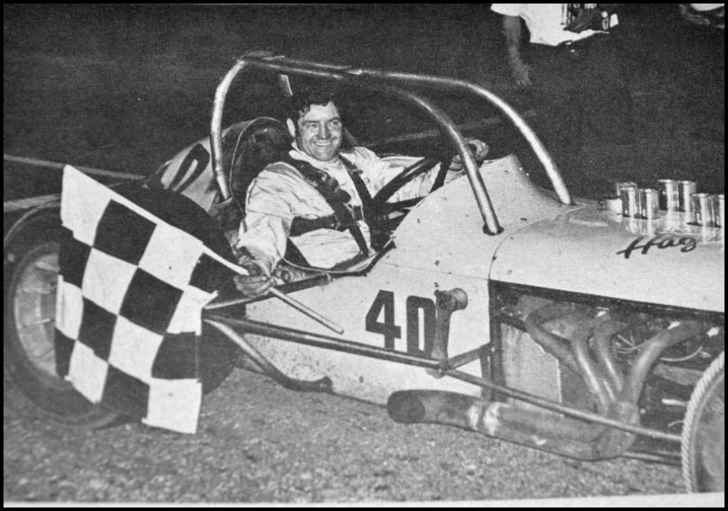 Norm Mackereth takes the Checkers in the Hagen-Howard Supermodified. Courtesy of Ken MacIsaac
