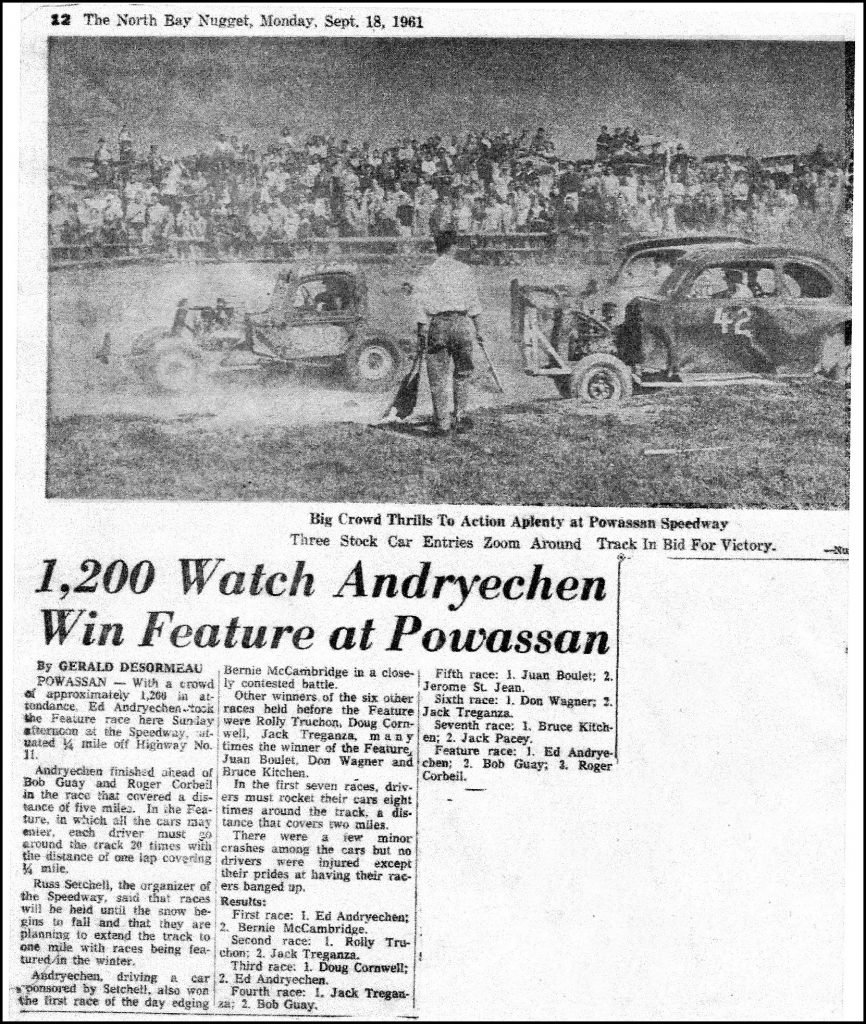 Powassan Speedway Article. Courtesy of Carl Koehler