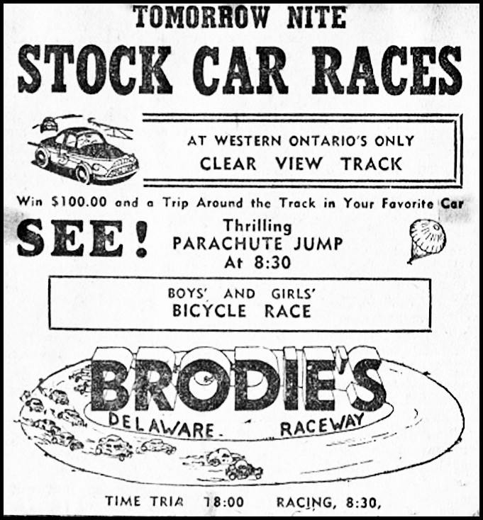 Brodie's Delaware Raceway Advertisement. Courtesy od South Central Ontario Speedways
