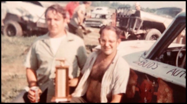 Buds first trophy pictures with brother in law Stan Kostoff the pit crew and painter.