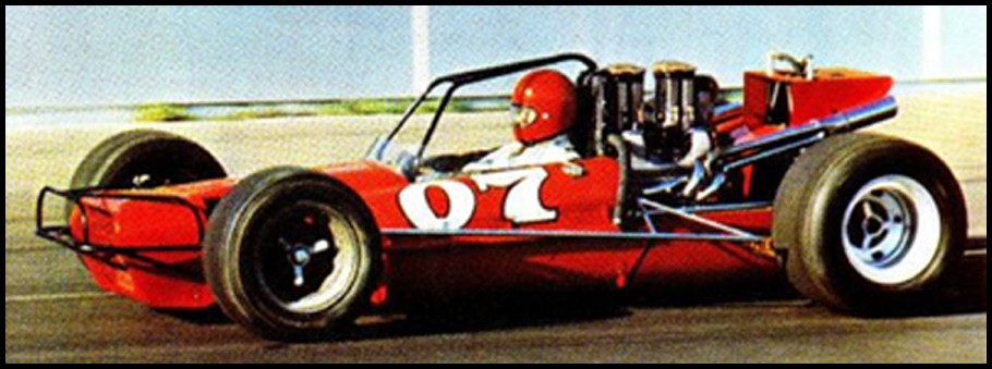 John Spencer in the Doug Duncan #07 in 1969. This was the first rear engine car to win a feature at Oswego. Courtesy of Gary Anderson
