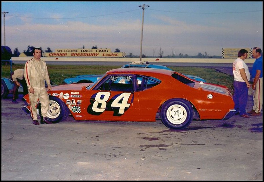 Jr Hanley #84 with his Chevelle at Cayuga Speedway 1972. Ken Silk and Don Biederman in the right of the photo. Tex Swiston photo-Brian Norton collection.