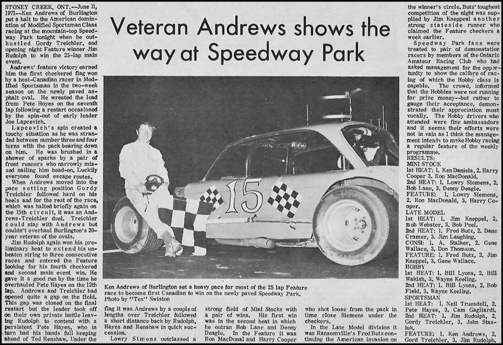 Veteran Andrews shows the way at Speedway Park. Courtesy of Wheelspin News 1971