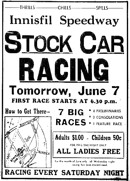 Innisfil Speedway Advertisement. Courtesy of Rod McLeod