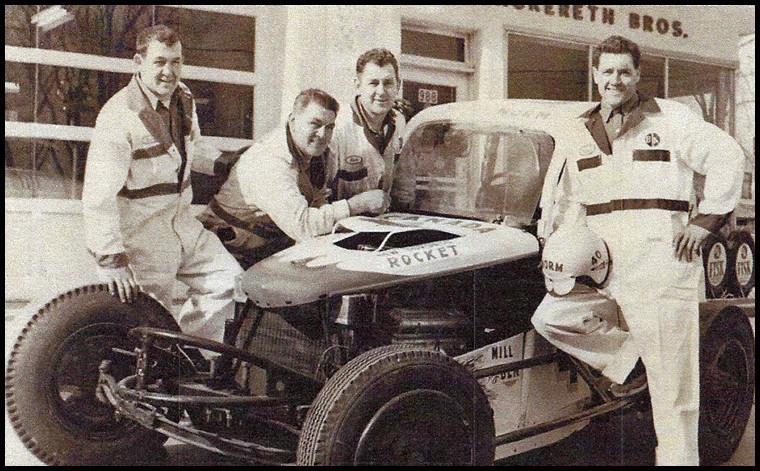 The Mackereth Brothers, Ben Harry, Norm and Dave in front of the Mackereth Brothers Garage.