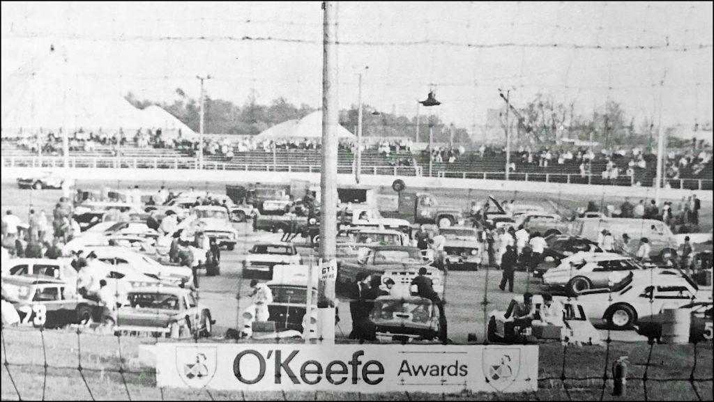 Pinecrest Speedway Pit Area from the north end of the Grandstands 1972. Ian K. Woods Photo Courtesy of Wheelspin News