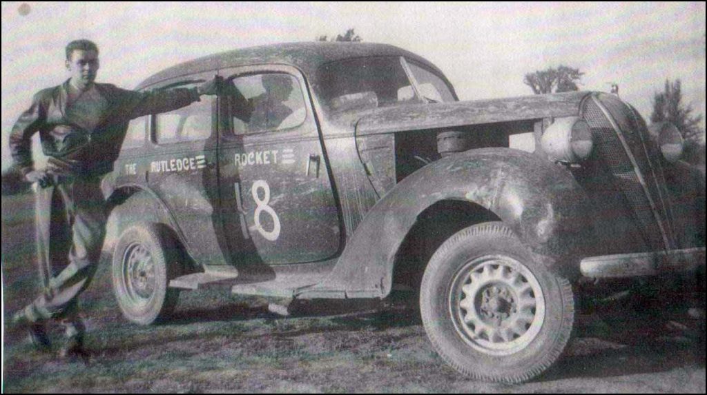 Carl Rutledge and the original Rutledge Rocket at Speedway Park 1950.. Courtesy of Don Roberts