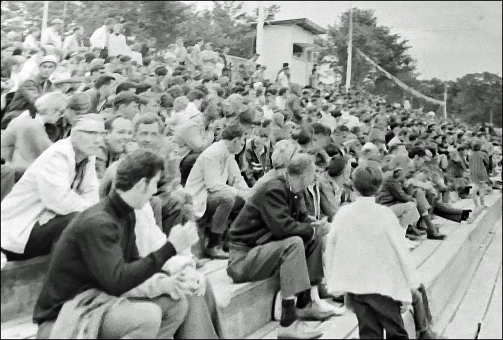 This picture shows the crowds that were attending the races at Heyden Speedway. Courtesy of Lloyd Walton 