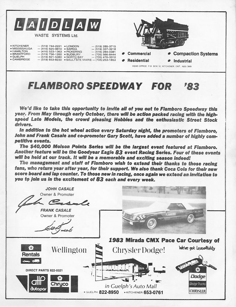 1983 Flamboro Speedway Program - Page 1