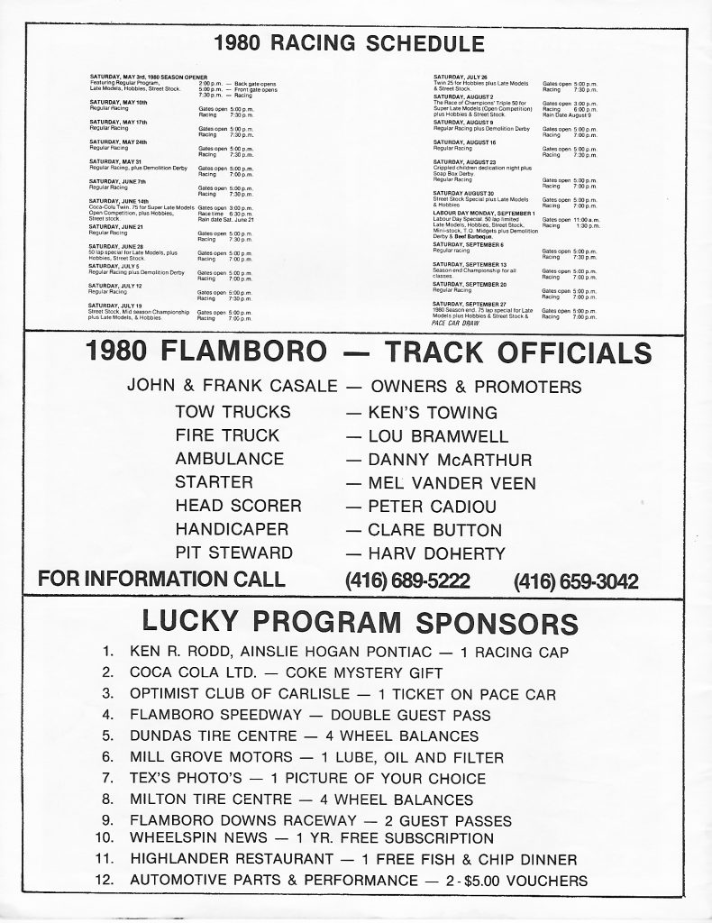 1980 Flamboro Speedway Program - Page - 20