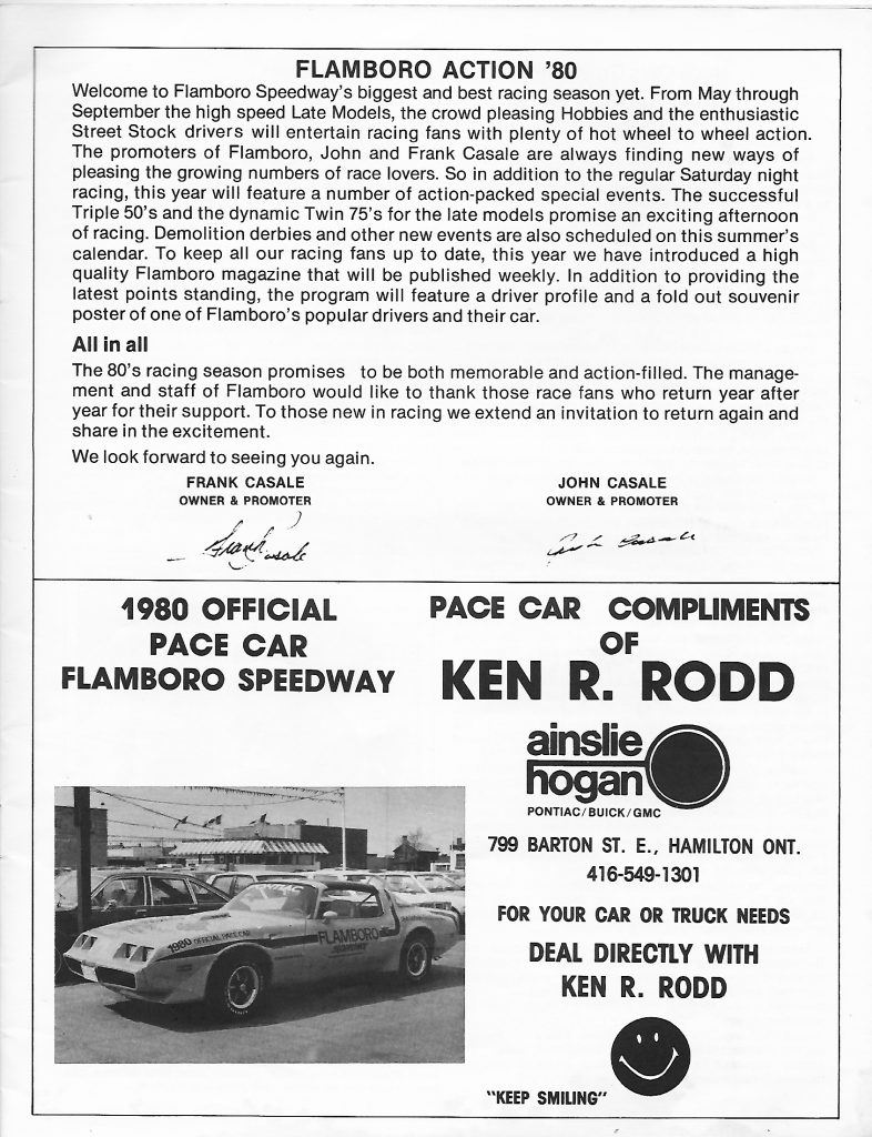 1980 Flamboro Speedway Program - Page - 1