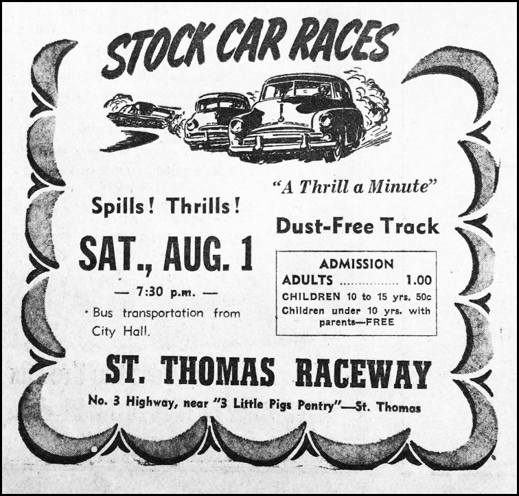 St Thomas Raceway Advertisement 1957 Courtesy of Doug Couse
